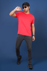 Men's Coral Single Jersey  Round Neck T-shirt