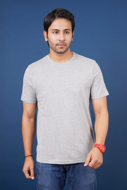 Men's grey melange single jersey round neck t-shirt