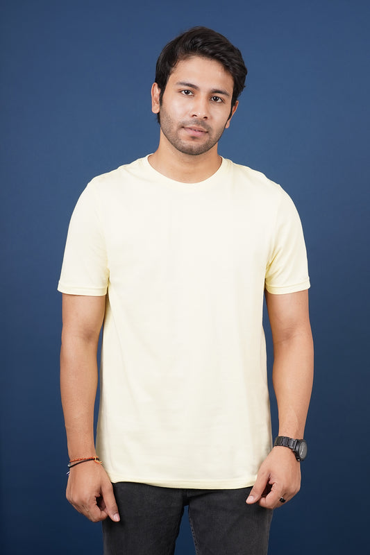 Men's Lt.Yellow Single Jersey  Round Neck T-shirt