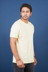 Men's Lt.Yellow Single Jersey  Round Neck T-shirt