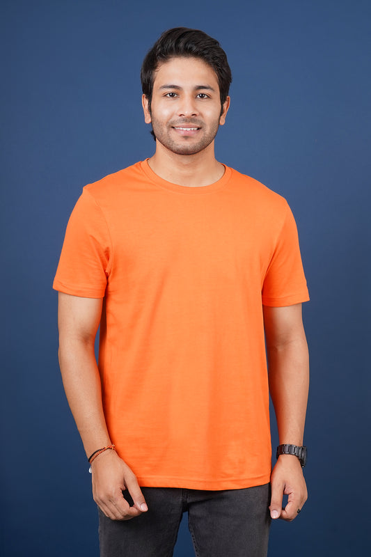 Men's Orange Single Jersey  Round Neck T-shirt