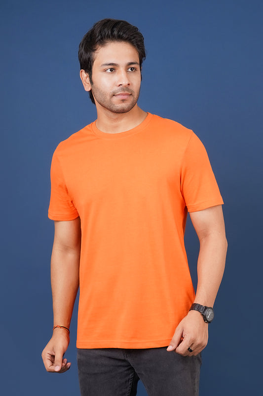 Men's Orange Single Jersey  Round Neck T-shirt