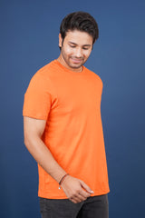 Men's Orange Single Jersey  Round Neck T-shirt