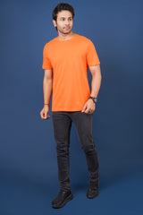 Men's Orange Single Jersey  Round Neck T-shirt