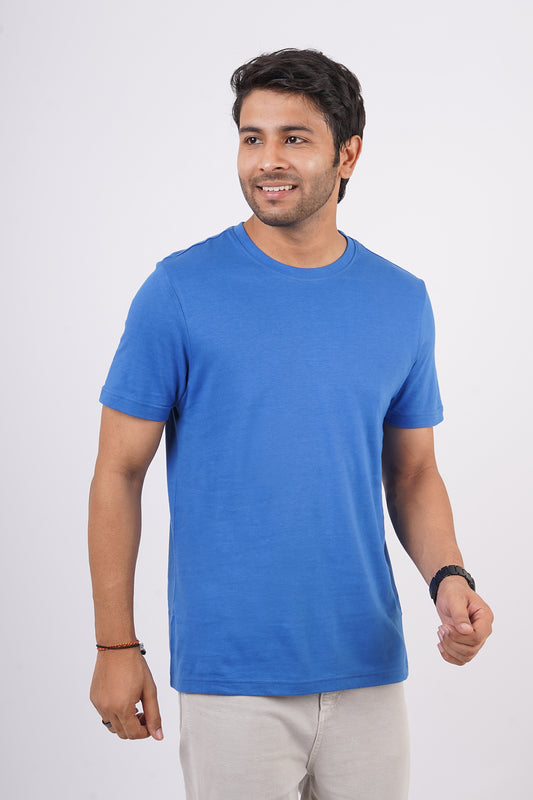 Men's Royal Blue Single Jersey  Round Neck T-shirt