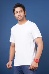 Men's White Single Jersey  Round Neck T-shirt