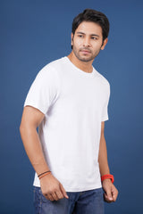 Men's White Single Jersey  Round Neck T-shirt