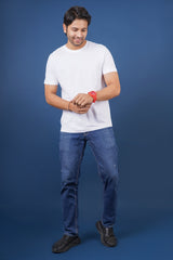 Men's White Single Jersey  Round Neck T-shirt