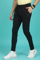 Men's Black Solid Joggers with logo