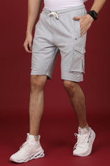 Men's Grey Melange Cargo Shorts with Logo