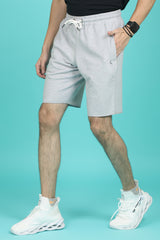 Men's Grey Melange Raw Edge Shorts with logo