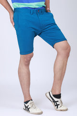 Men's Blue Solid Single Jersey Shorts