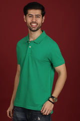 Men's Green Enzyme Wash Pique Polo T-shirt