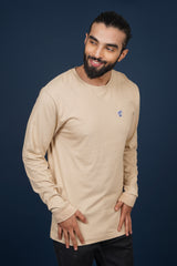 Men's Khaki single jersey round neck t-shirt with logo