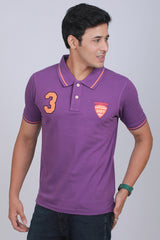 Men's Purple Pique Polo Tipping Collar T-shirt