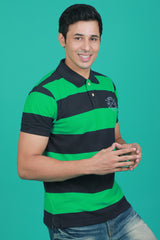 Men's Dark Green/Navy Striped Pique Polo T-shirt