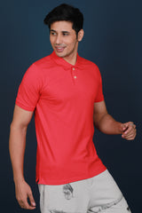 Men's Coral Lycra Pique Polo T-shirt