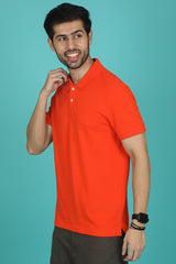 Men's Dark Orange Enzyme Wash Pique Polo T-shirt