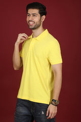 Men's Yellow Enzyme Wash Pique Polo T-shirt