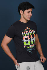 Men's Black Printed Single Jersey Round Neck T-shirt