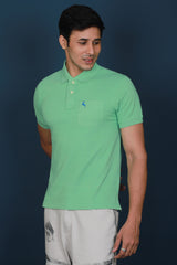 Men's Light Green Core Pique Polo Embroidery T-shirt with Pocket