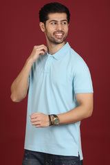 Men's Light Blue Enzyme Wash Pique Polo T-shirt