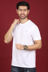 Men's White Pima Cotton Single Jersey Round Neck T-shirt with Logo