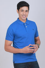 Men's Blue Pique Polo T-shirt with Logo Embroidery