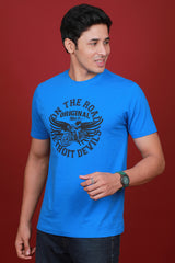 Men's Blue Printed Single Jersey Round Neck T-shirt