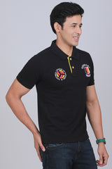 Men's Black Cut & Sew Pique Polo T-shirt