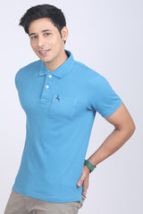 Men's  Teal Core Pique Polo Embroidery T-shirt with Pocket