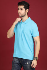 Men's Mid Night Blue Enzyme Wash Pique Polo T-shirt