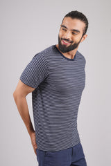 Men's Navy/White striped round neck t-shirt