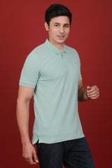 Men's Light Sage Green Lycra Pique Polo T-shirt