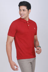 Men's  Red Core Pique Polo T-shirt with Logo Embroidery