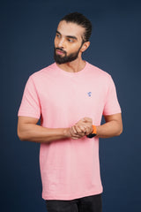 Men's Coral single jersey round neck t-shirt with logo