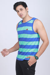 Men's Royal Blue/Lt.Green Single Jersey Sleeveless Striped T-shirt