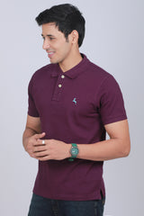 Men's Dark Purple Core Pique Polo T-shirt with Logo Embroidery