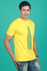 Men's Yellow Printed Single Jersey Round Neck T-shirt