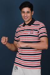 Men's Red/White/Black Striped Pique Polo T-shirt