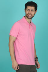 Men's Pink Enzyme Wash Pique Polo T-shirt