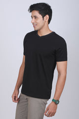 Men's Black Solid V-neck T-shirt