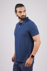 Men's Navy Core Lycra Pique Polo T-Shirt