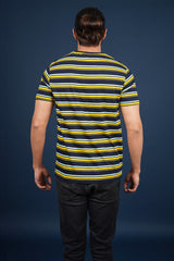 Men's Yellow/Navy/Green striped round neck t-shirt