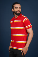 Men's Red/White/Yellow Striped single jersey polo t-shirt