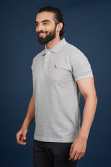 Men's grey melange core pique polo  t-shirt with logo