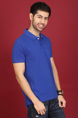 Men's Blue Enzyme Wash Pique Polo T-shirt