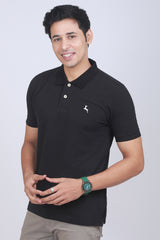 Men's Black Lycra Pique Polo T-shirt