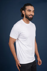 Men's White Lycra Single Jersey Round Neck T-shirt