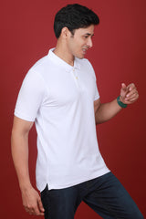 Men's White Lycra Pique Polo T-shirt